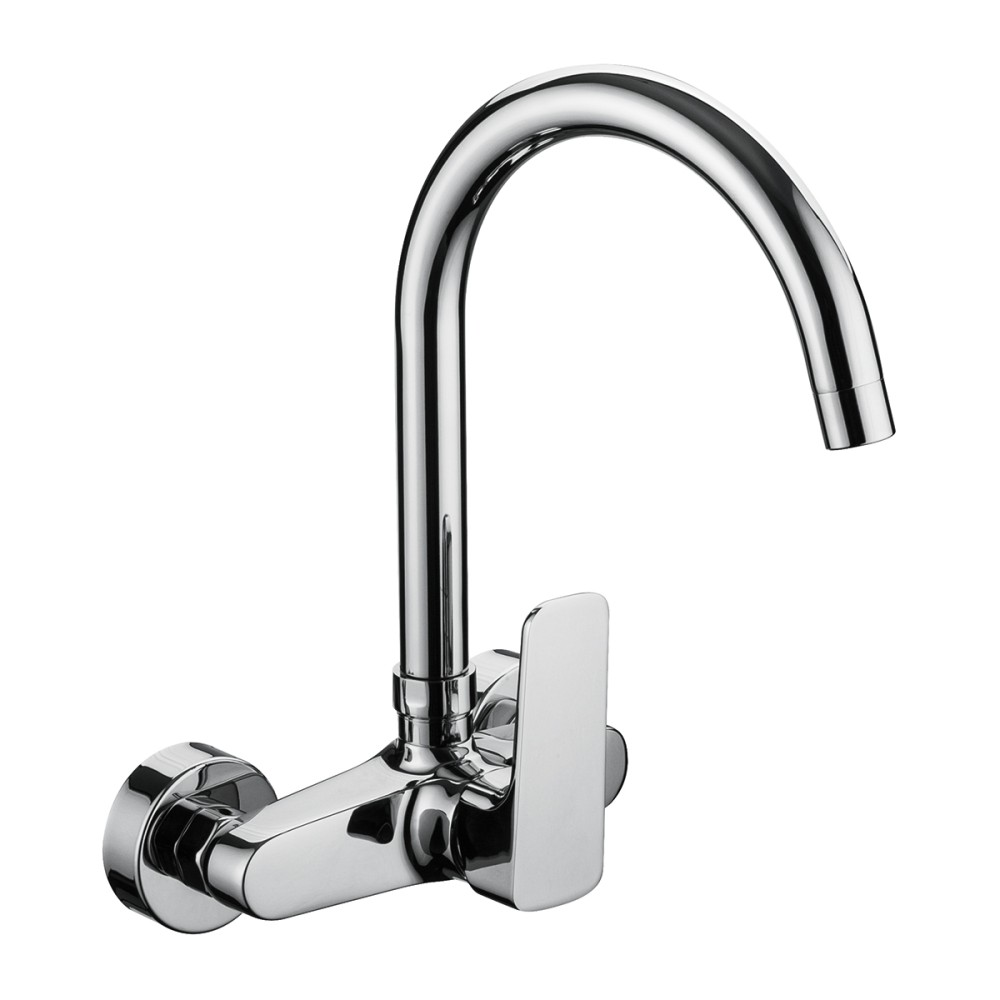 Single lever wall sink mixer with upper spout