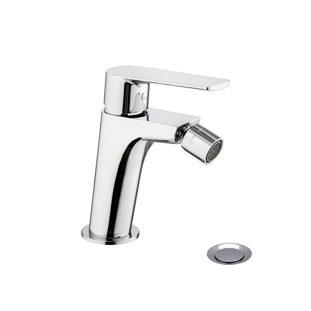 Single lever bidet mixer with pop-up
