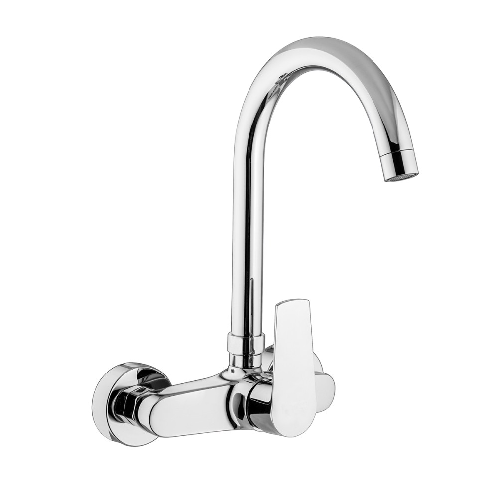 Single lever wall sink mixer with upper spout