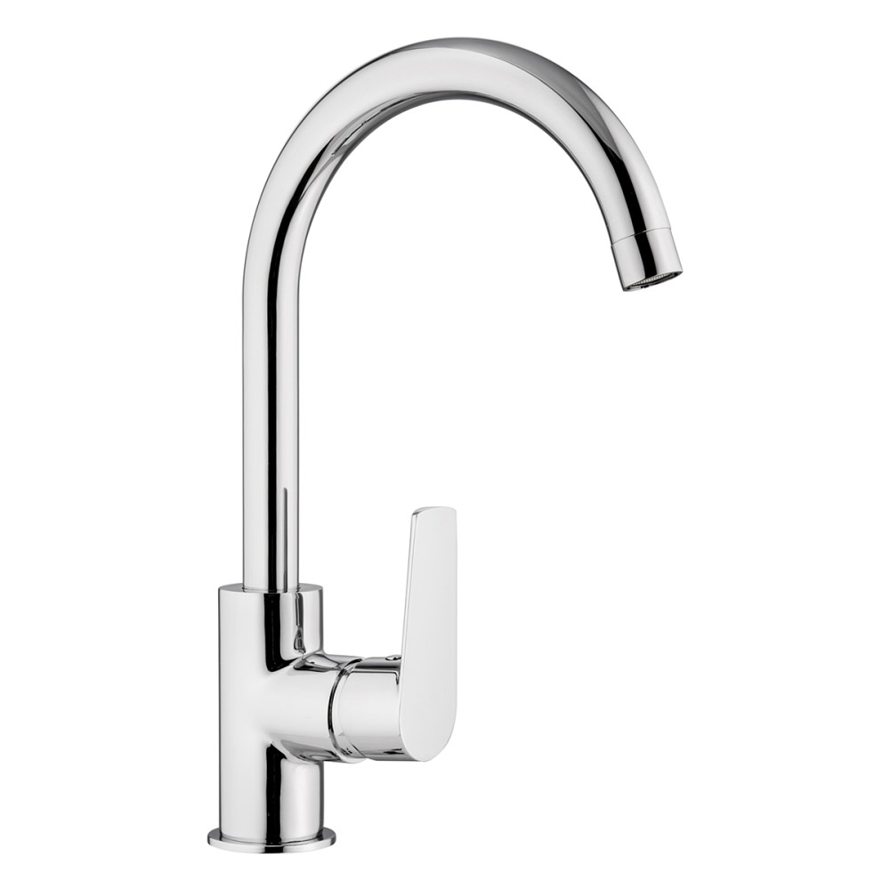 Single lever sink mixer with "P" spout