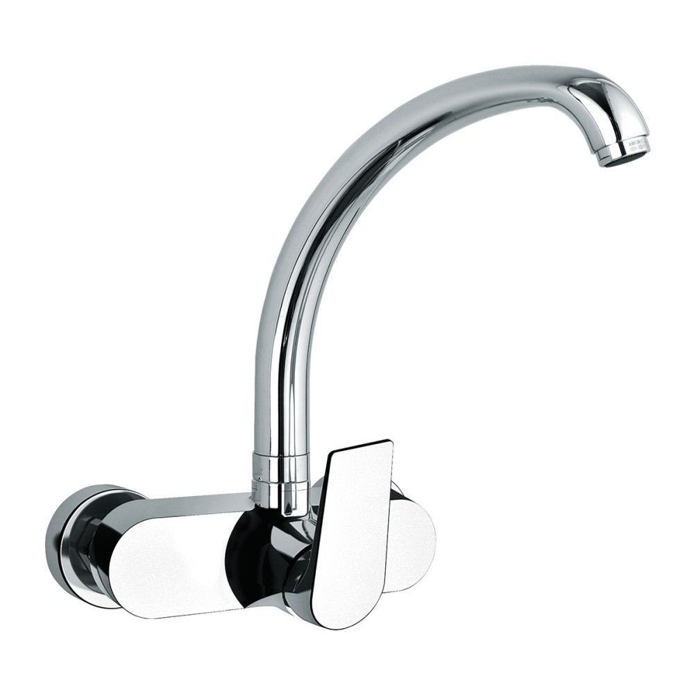 Single lever wall sink mixer with upper spout