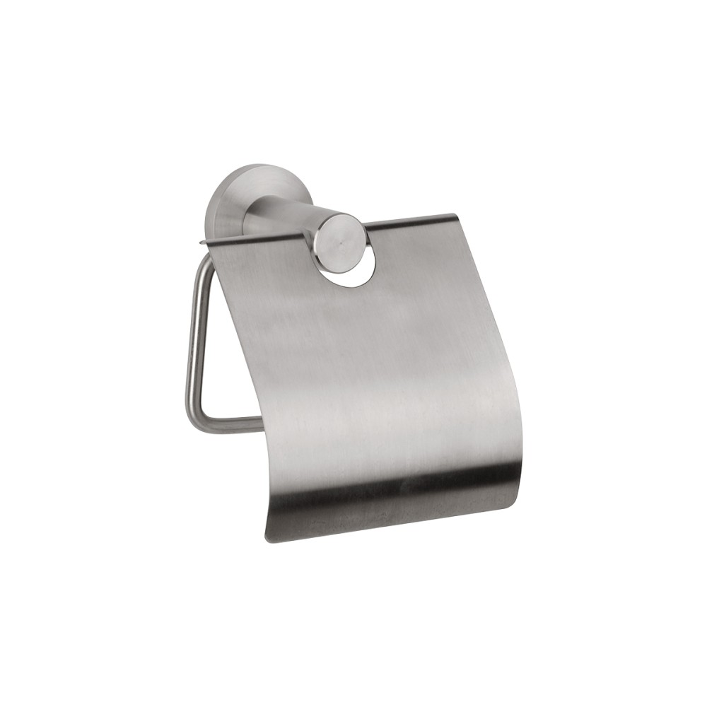 Toilet roll holder with cover in stainless steel