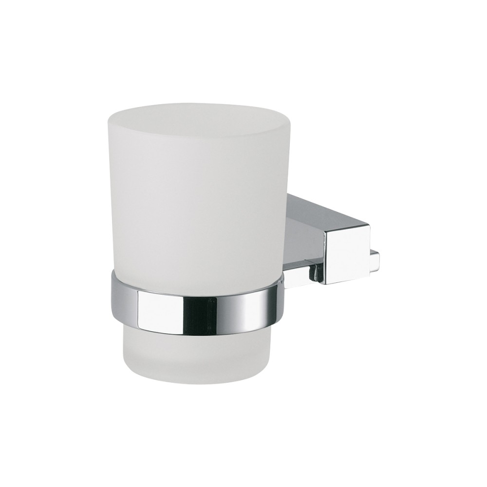 Portabicchiere in vetro con supporto in ottone cromato
