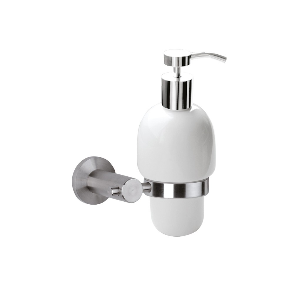 Ceramic soap dispenser with stainless steel support