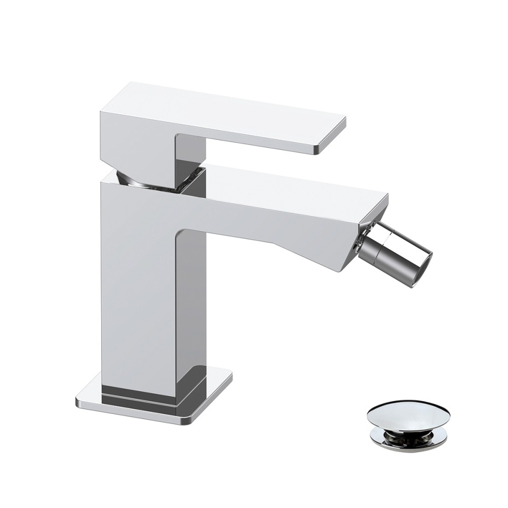 Single lever bidet mixer with "Click-Clack" waste