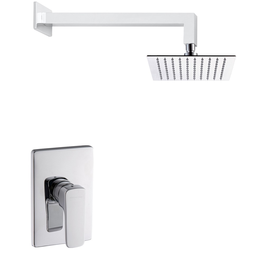 Shower kit with 1-way built-in shower mixer, shower arm and stainless steel shower head